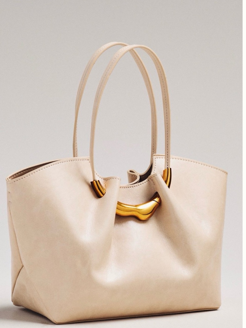 Anthropologie cream Tote Bag with Gold Accent